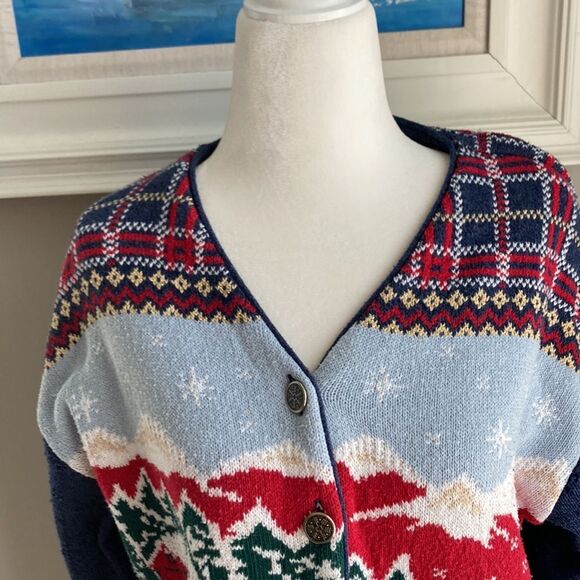 Vintage Northern Treasure Parkhurst Cardigan Mountain Holiday Winter Sweater M - Picture 5 of 12